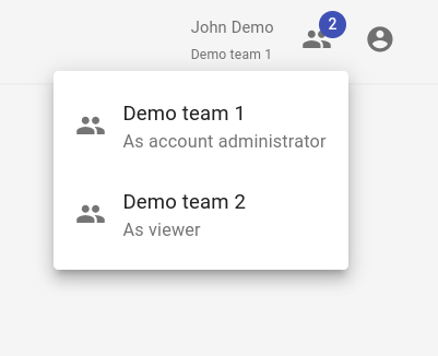 screenshot showing team selector for multi-team access