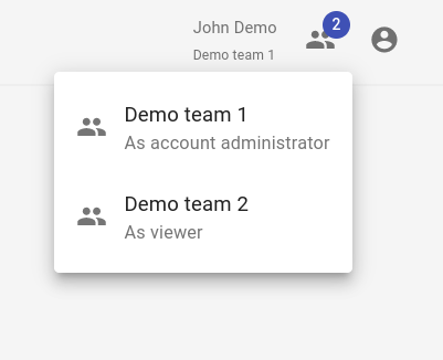 Screenshot showing team selector for multi-team access